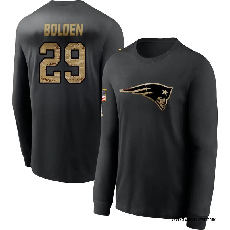 Men's New England Patriots ＃29 Isaiah Bolden Black 2020 Salute To Service Sideline Performance Long Sleeve T-Shirt