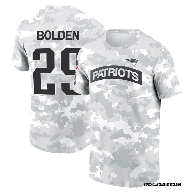 Men's New England Patriots ＃29 Isaiah Bolden Camo Arctic 2024 Salute to Service Performance T-Shirt