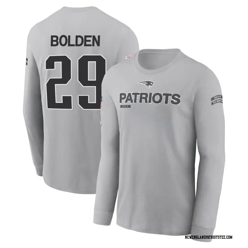 Men's New England Patriots ＃29 Isaiah Bolden Gray 2024 Salute to Service Long Sleeve T-Shirt