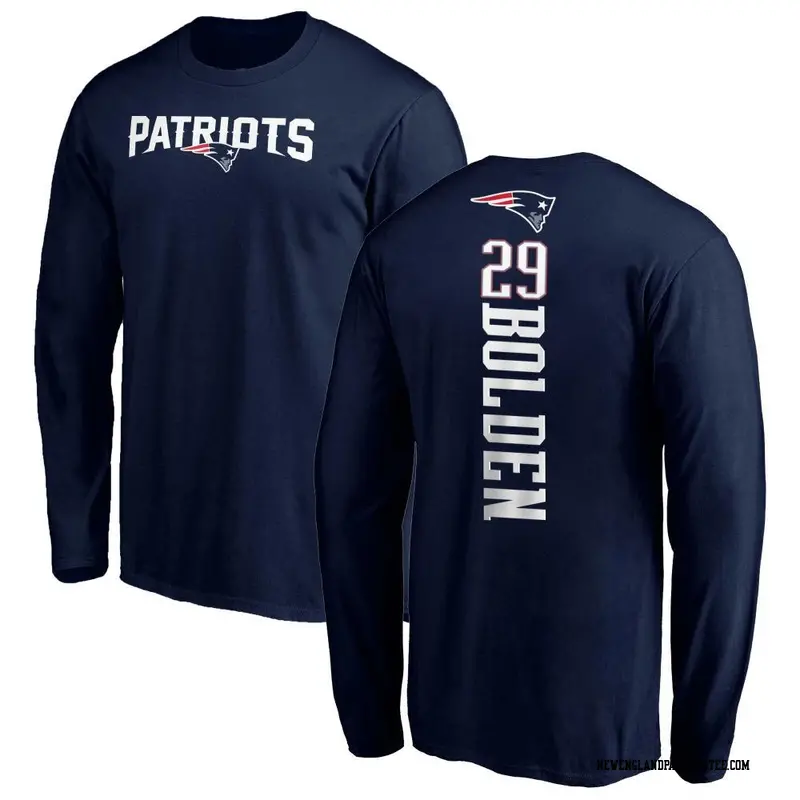 Men's New England Patriots ＃29 Isaiah Bolden Navy Backer Long Sleeve T-Shirt