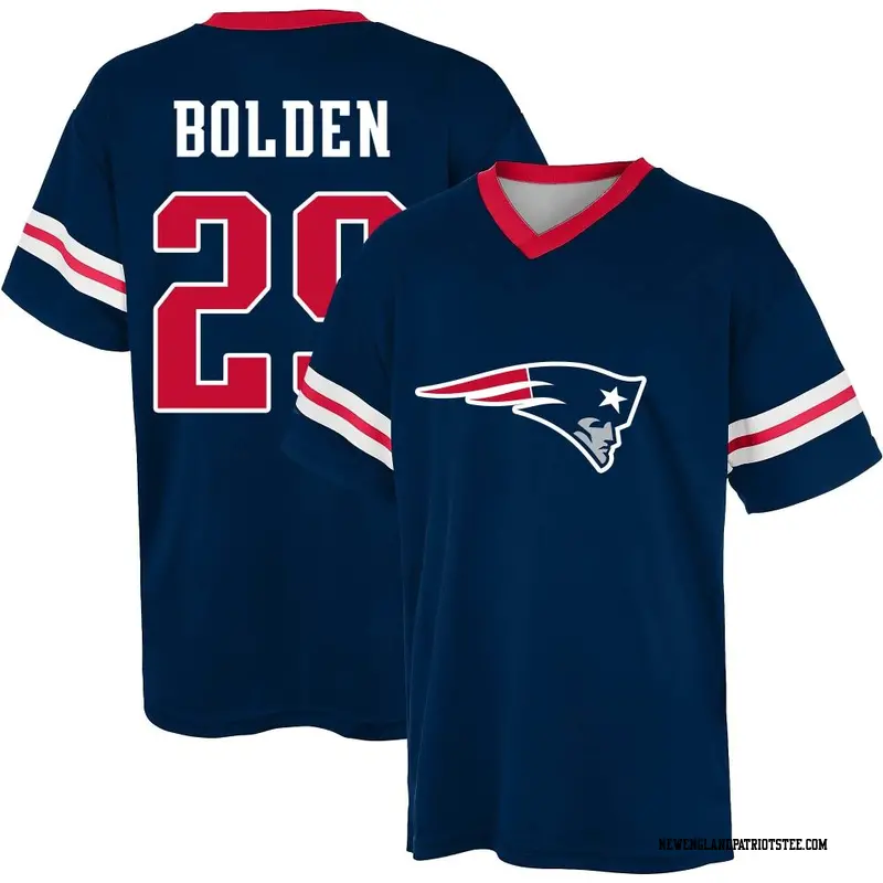 Men's New England Patriots ＃29 Isaiah Bolden Navy Name & Number Game Day V-Neck T-Shirt