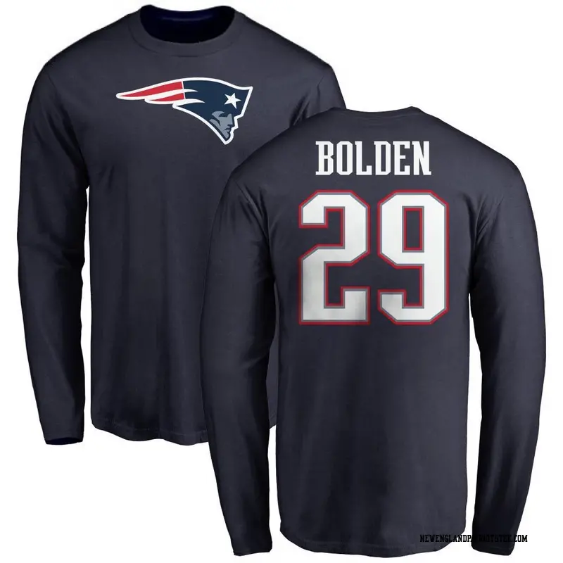 Men's New England Patriots ＃29 Isaiah Bolden Navy Name & Number Logo Long Sleeve T-Shirt