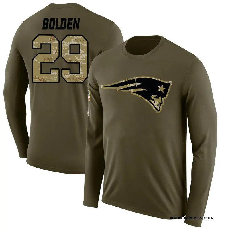 Men's New England Patriots ＃29 Isaiah Bolden Olive Salute to Service Sideline Long Sleeve T-Shirt