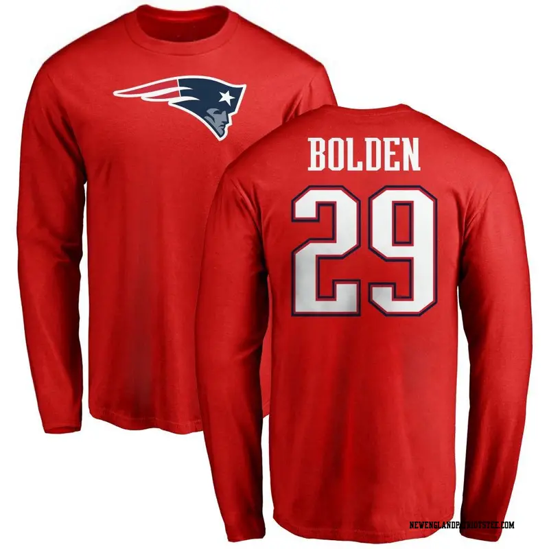 Men's New England Patriots ＃29 Isaiah Bolden Red Name & Number Logo Long Sleeve T-Shirt