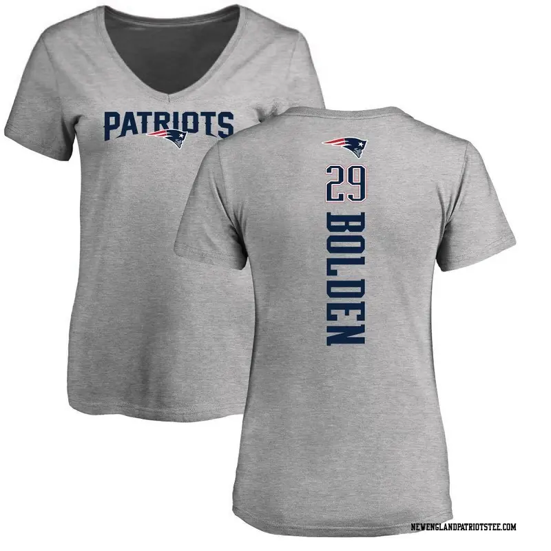 Women's New England Patriots ＃29 Isaiah Bolden Ash Backer V-Neck T-Shirt