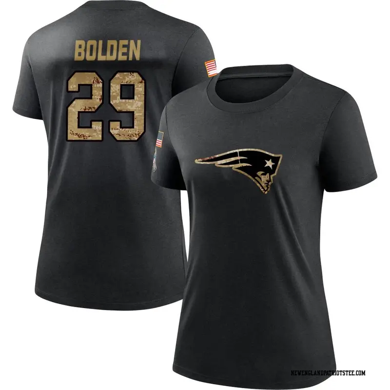 Women's New England Patriots ＃29 Isaiah Bolden Black 2020 Salute To Service Performance T-Shirt