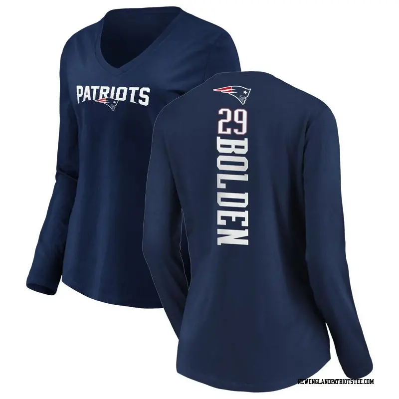 Women's New England Patriots ＃29 Isaiah Bolden Navy Backer Slim Fit Long Sleeve T-Shirt