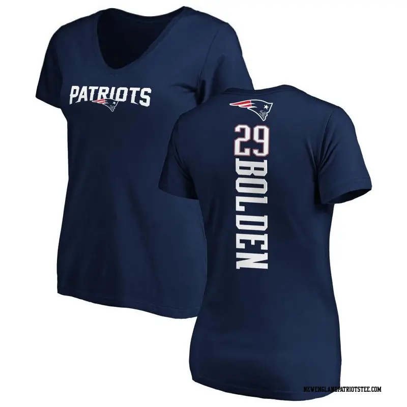 Women's New England Patriots ＃29 Isaiah Bolden Navy Backer Slim Fit T-Shirt