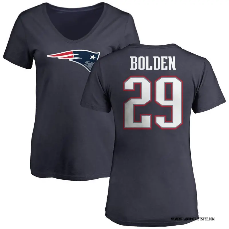 Women's New England Patriots ＃29 Isaiah Bolden Navy Name & Number Logo T-Shirt