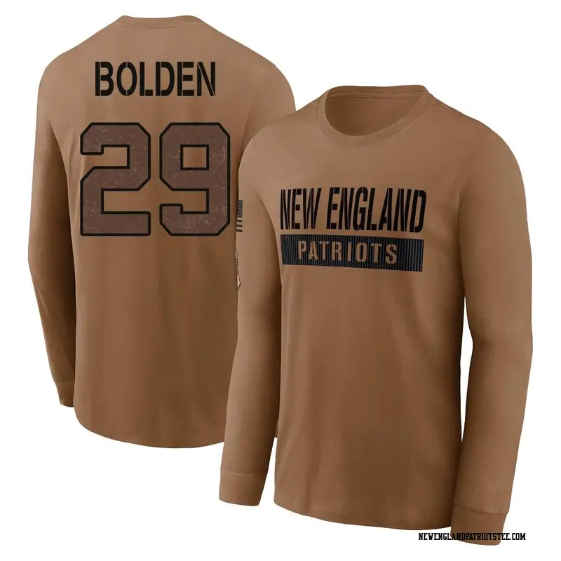 Youth New England Patriots ＃29 Isaiah Bolden Brown 2023 Salute To Service Long Sleeve T-Shirt