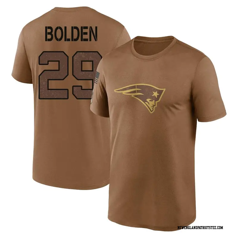 Youth New England Patriots ＃29 Isaiah Bolden Brown 2023 Salute To Service Performance T-Shirt